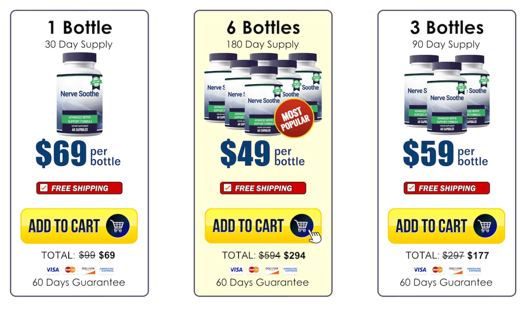 Nerve Soothe Pricing Table – Compare 1, 3, and 6 Bottle Options with Discounts